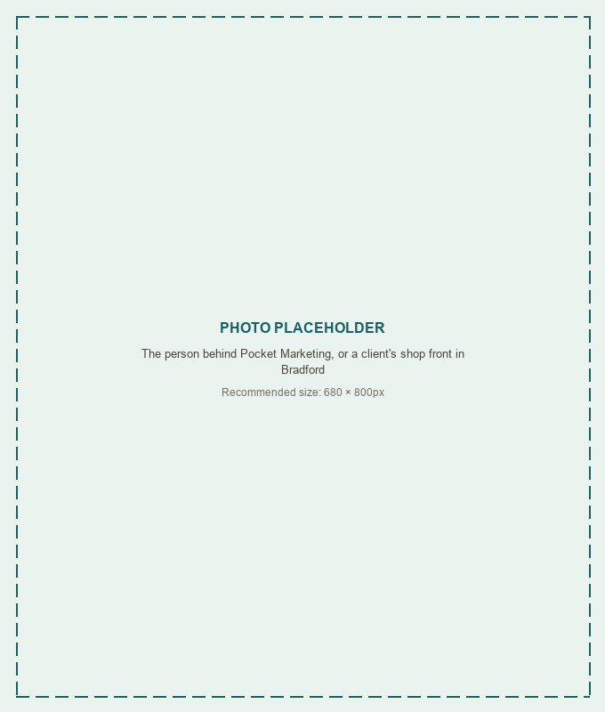 Placeholder — swap for a photo of the person behind Pocket Marketing, or a client's shop front in Bradford