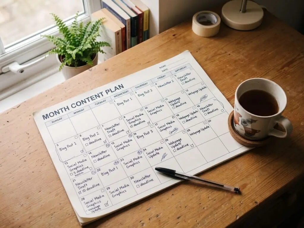 A month of social media posts planned out on paper