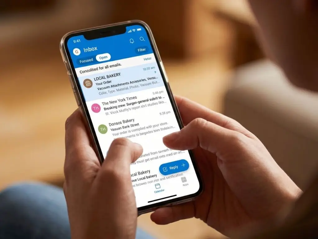 Customer reading an email from a local business on a phone
