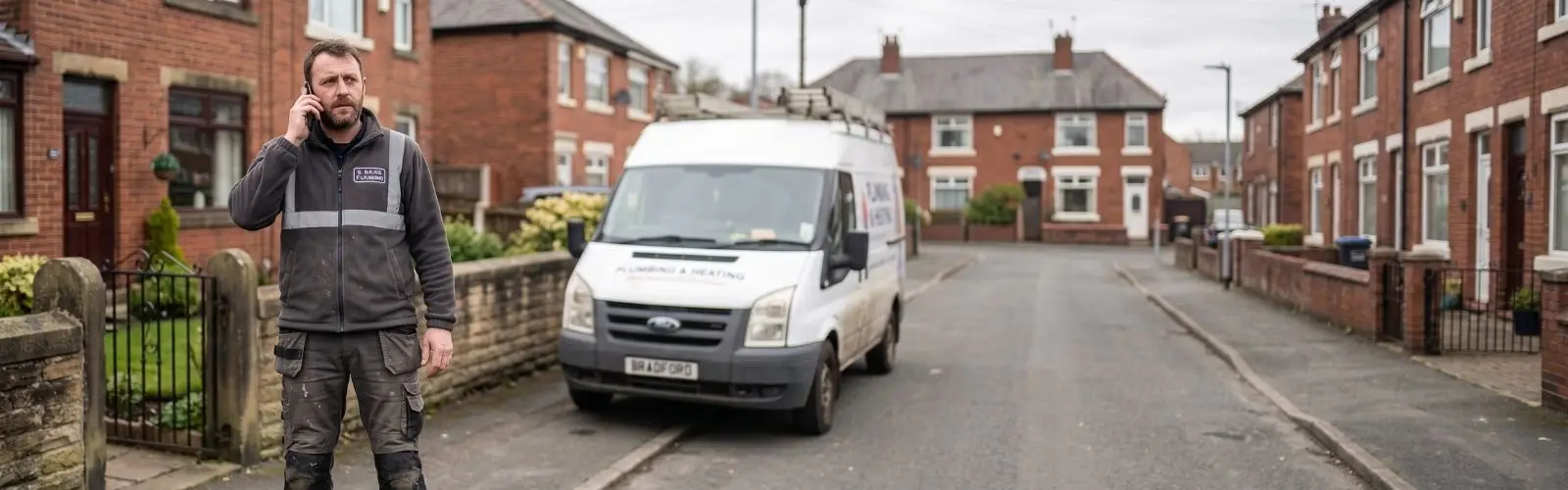 Local tradesperson taking an enquiry call outside a customer’s home
