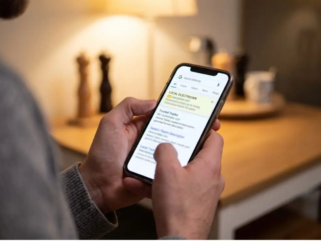 Paid search results shown at the top of a phone screen