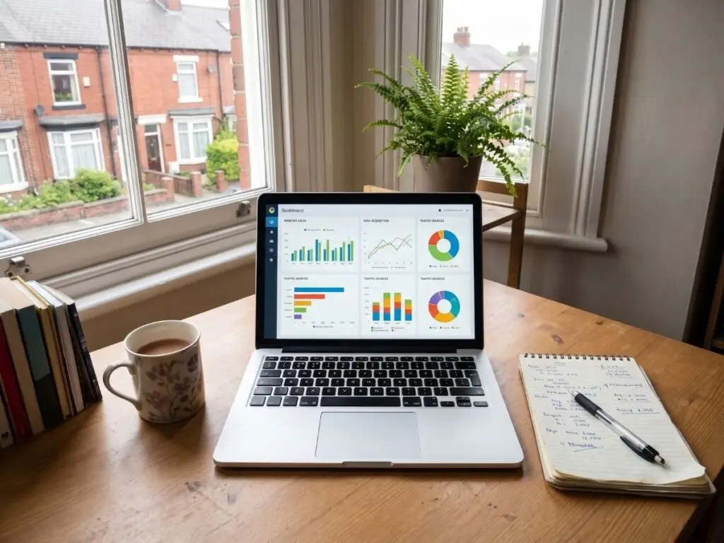 Reviewing advertising performance on a laptop